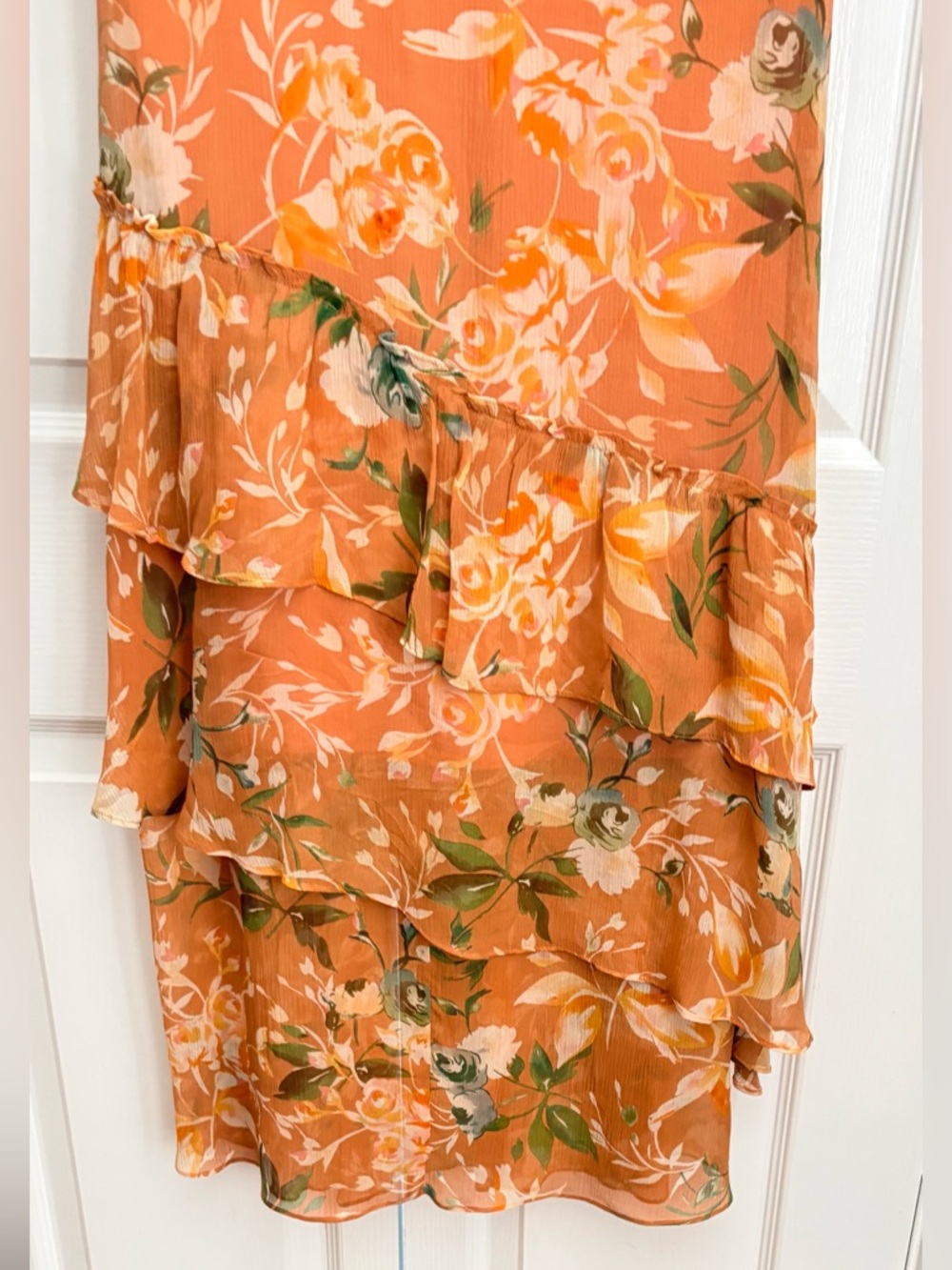 Sundance, Floral Ruffle Wrap Dress in Rust Orange, 4P - Picture 8 of 8